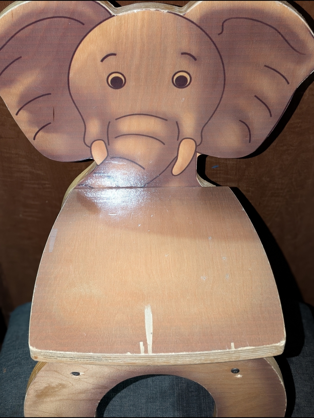 Wooden Elephant Kids Chair - Brown